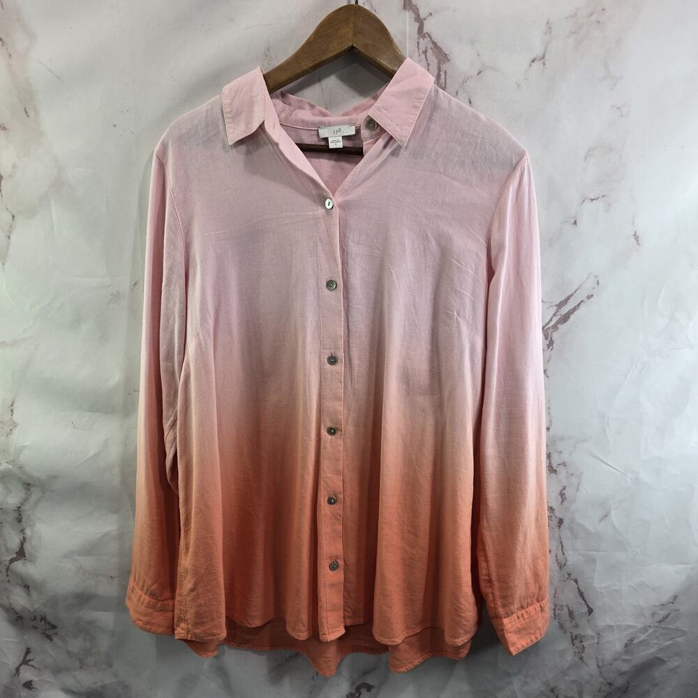 J Jill Shirt Womens Small Pink Orange Ombre Two Tone Long Sleeve Button Up Linen